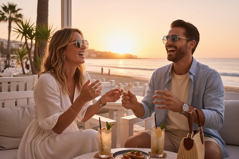 Enjoying - Friends at beach cafe
